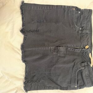 Frayed Hem Black Mini Skirt